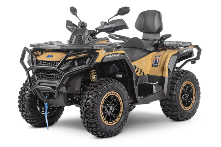 Linhai Landforce 1000L EPS: Beżowy quad z napędem EPS, dużymi oponami i bagażnikami
