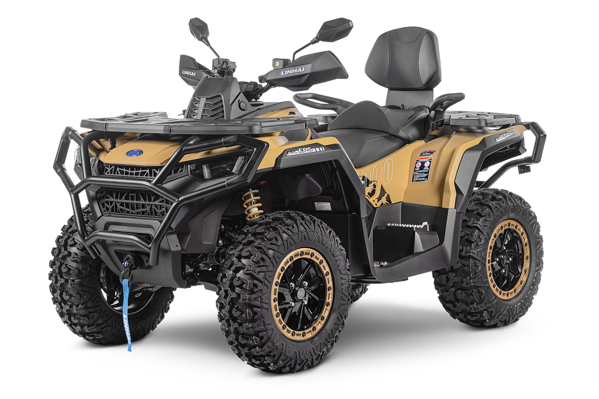 Linhai Landforce 1000L EPS: Beżowy quad z napędem EPS, dużymi oponami i bagażnikami