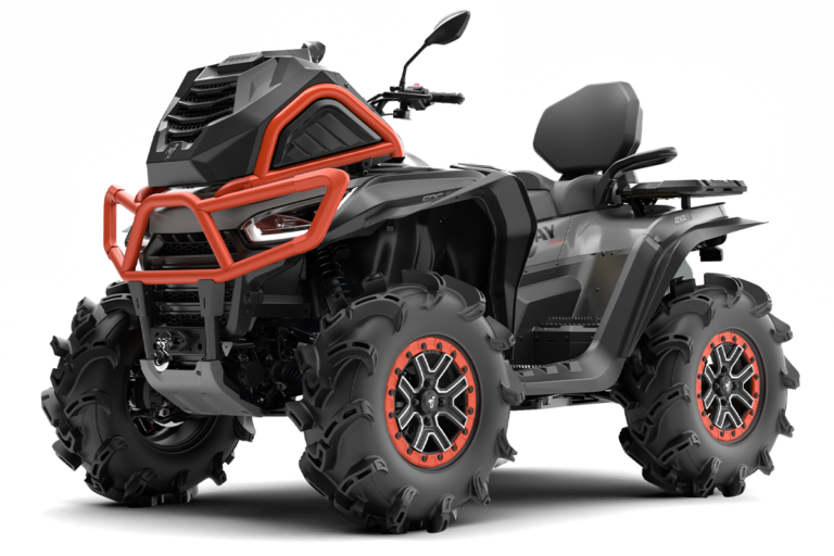 Segway AT 10 WL MUD: Czarny quad z pomarańczową ramą ochronną i oponami terenowymi